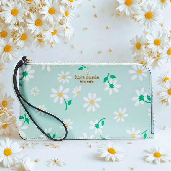 Kate Spade Medium L-Zip Lucy Wristlet Day Tripper Scattered Daisies Floral NWOT - Picture 1 of 8